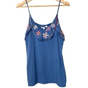 THML Womens Blue Sleeveless Top Size Small Embroidered Linen‎ Blend Boho Flirty